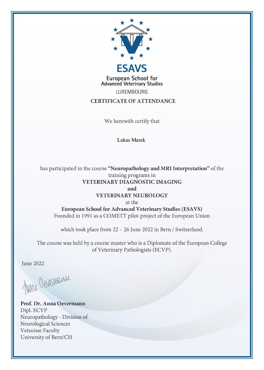 Certifikát Neuropathology and MRI interpretation